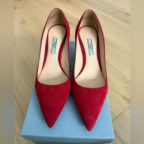 Prada Shoes - Prada Red Suede Heels